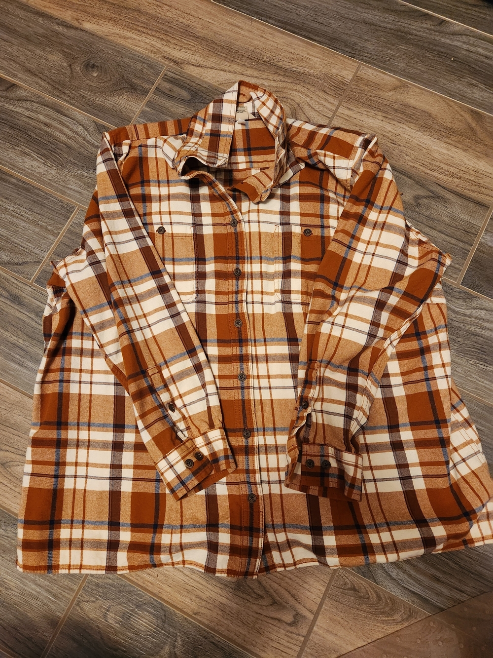 Womens Brown & Cream Plaid Flannel Shirt